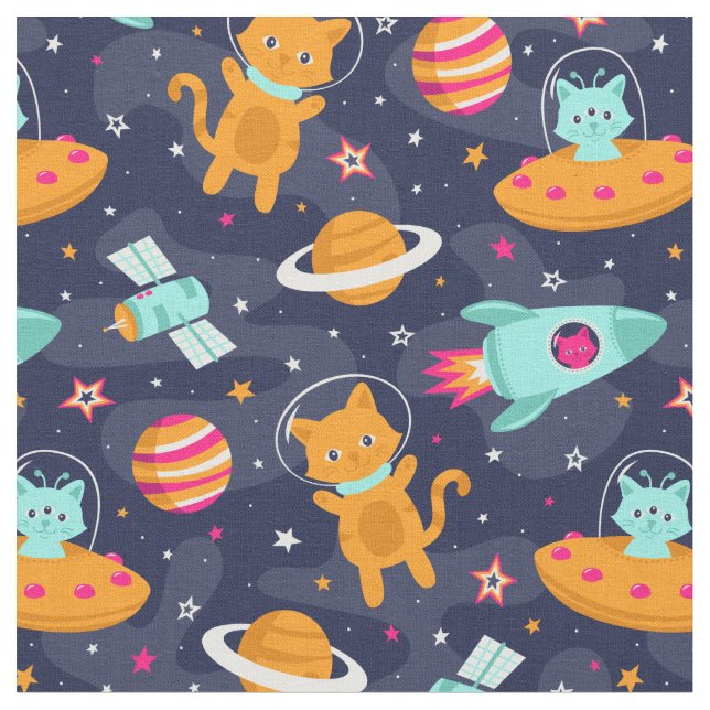 Kosmische Katzen Stoff (Nahaufnahme)