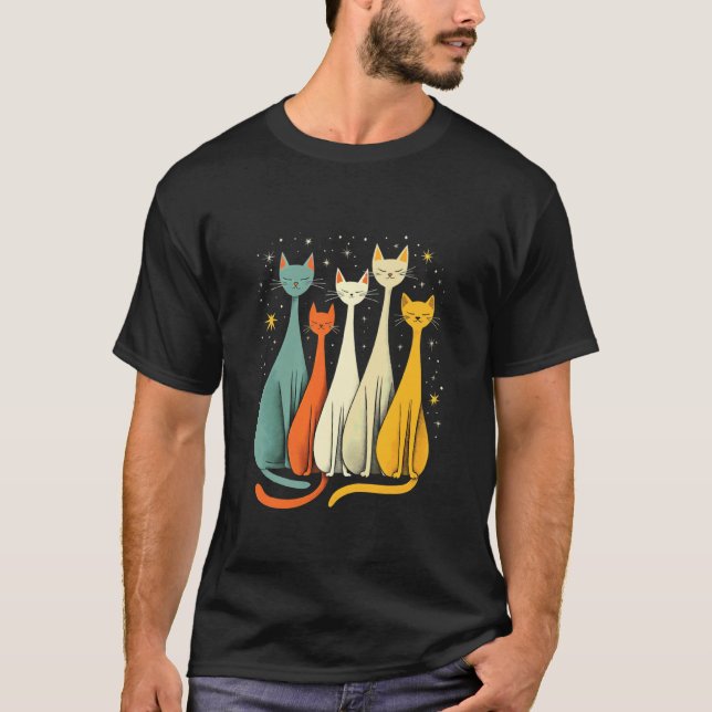 Kosmische Katzen unter dem Nachthimmel T-Shirt (Vorderseite)