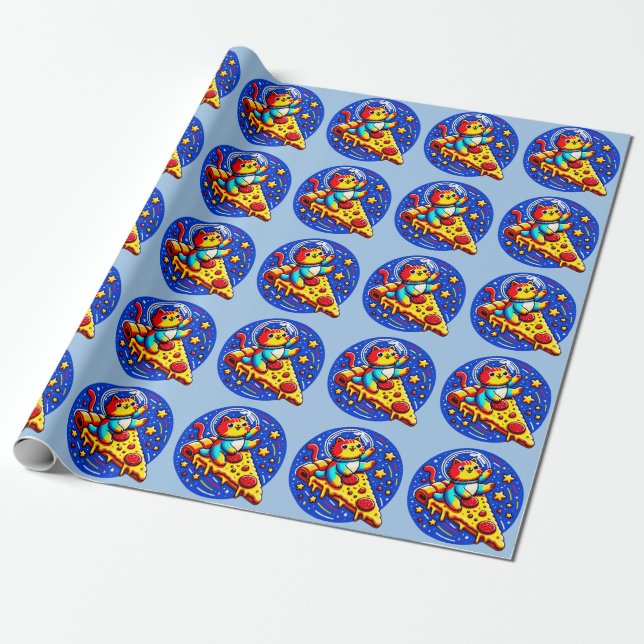 Kosmische Katzenastronautensticker - Funny Space P Geschenkpapier (Ungerollt)
