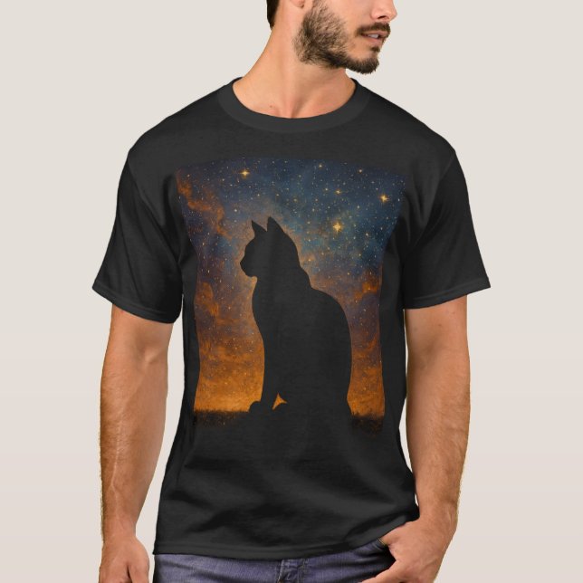 Kosmische Katzensilhouette T-Shirt (Vorderseite)