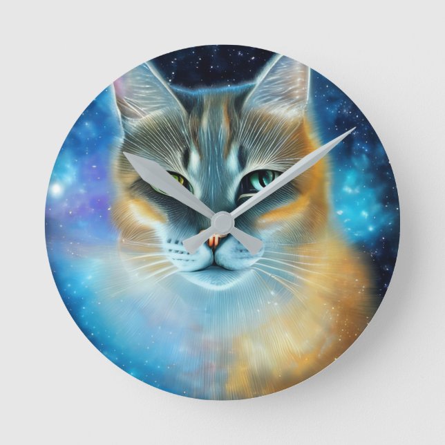Kosmische Kitty Runde Wanduhr (Vorderseite)