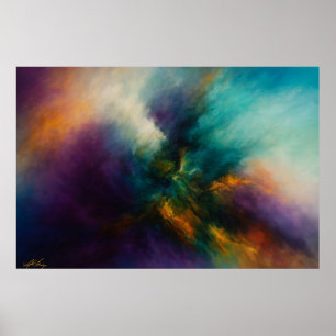 Kosmische Konvergenz Türkis-Explosion in feurigem Poster