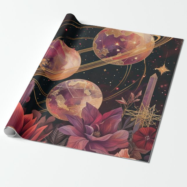 Kosmische Kristallberingte Planeten-Fantasy-Kunst  Geschenkpapier (Ungerollt)