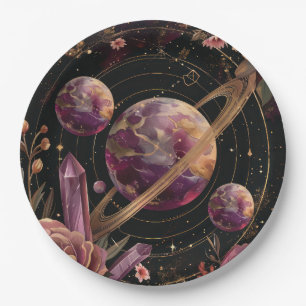 Kosmische Kristallberingte Planeten-Fantasy-Kunst Pappteller