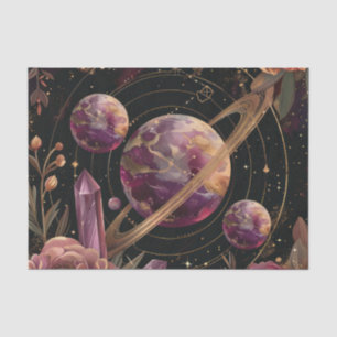 Kosmische Kristallberingte Planeten-Fantasy-Kunst Seidenpapier