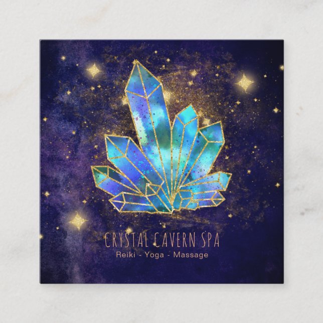 *~* Kosmische Kristalle Gold Glitzer Sterne Blau Quadratische Visitenkarte (Vorderseite)