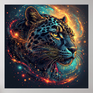 Kosmische Leoparden-Porträt mit mystischer Wirkung Poster