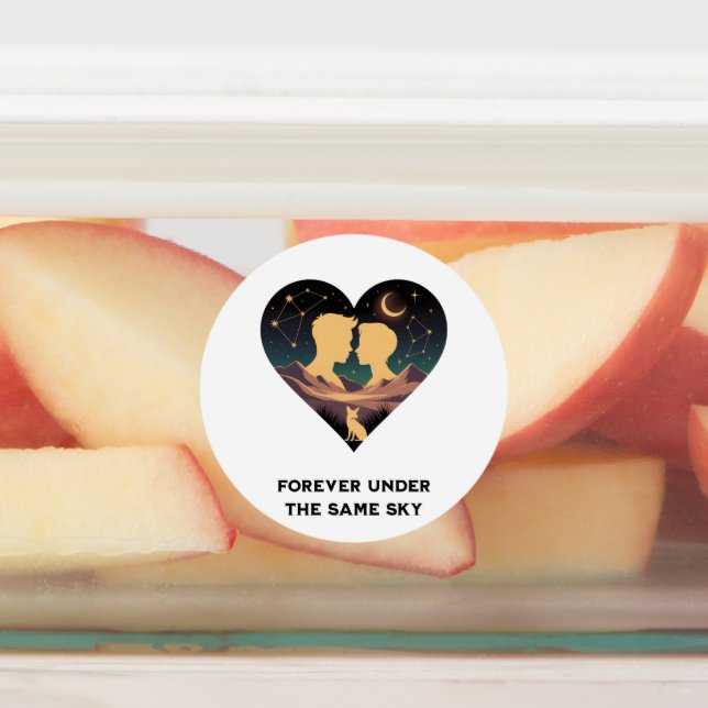 Kosmische Liebe Geschichte Herz mit Liebe und Fox  Etiketten (Befestigt)