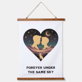 Kosmische Liebe Geschichte Herz mit Liebe und Fox  Wandteppich Mit Holzrahmen