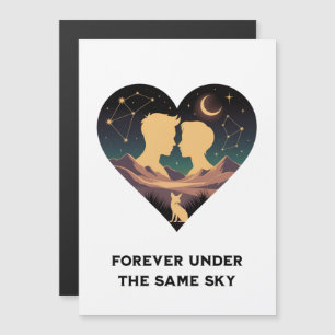 Kosmische Liebesgeschichte Herz mit Liebenden und  Magnetkarte