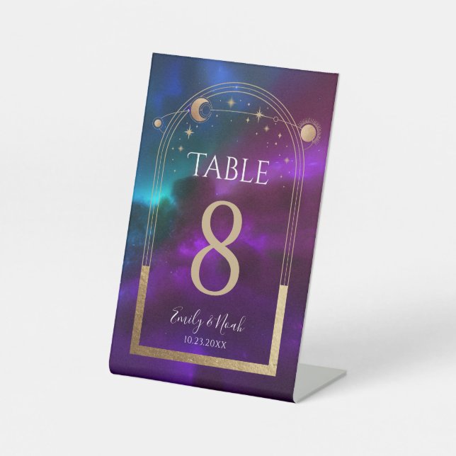 Kosmische Lila Aquamarine Gold Sun Moon Astronomie Sockelschild (Vorderseite)