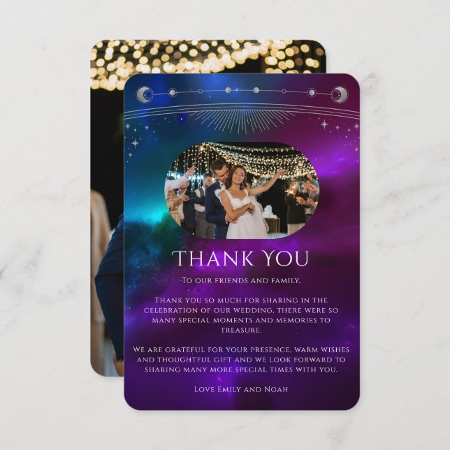 Kosmische Lila Aquamarine Silber Foto Mystische Ho Dankeskarte (Vorne/Hinten)