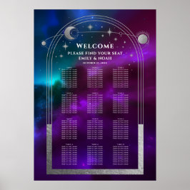 Kosmische Lila Aquamarine Silbermondsterne Hochzei Poster