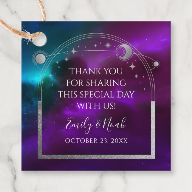 Kosmische Lila Aquamarine Silver Sun Moon Hochzeit Geschenkanhänger (Vorderseite)