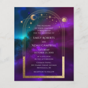 Kosmische Lila Aquamarine Sonnenmondhochzeit Flyer