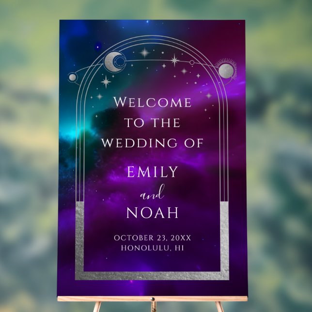 Kosmische Lila Aquamarine Sonnenstrahlen Begrüßung Acrylschild (Neutral)