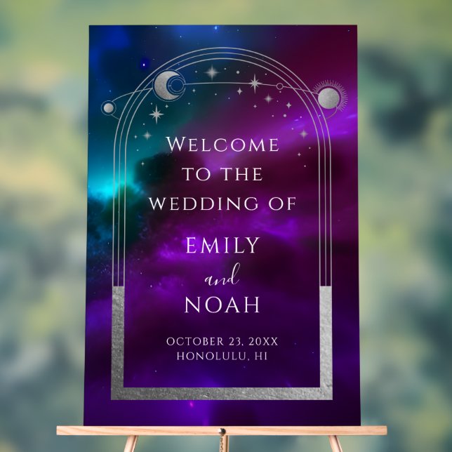 Kosmische Lila Aquamarine Sonnenstrahlen Begrüßung Acrylschild (Neutral)