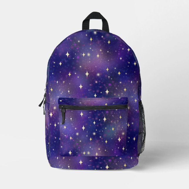 Kosmische Lila Galaxiestars Bedruckter Rucksack (Vorderseite)