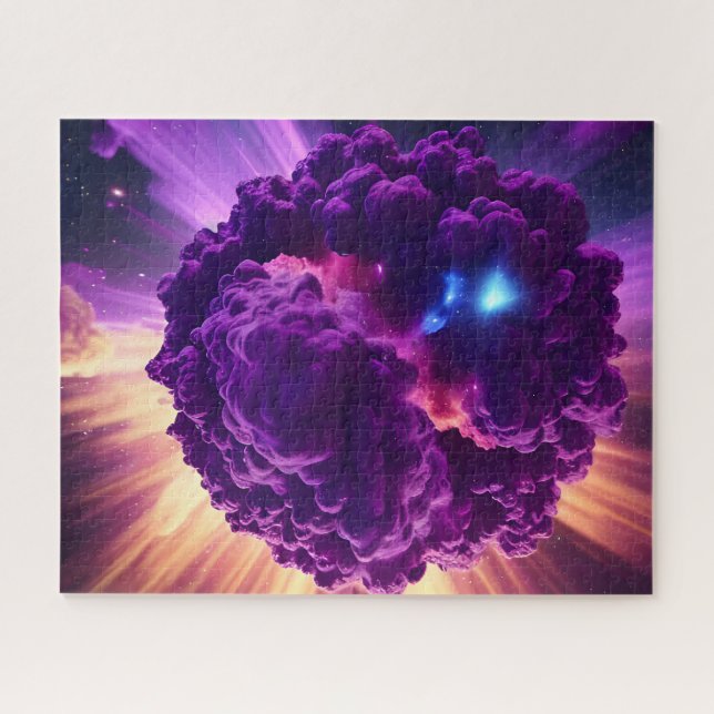 Kosmische lila Supernova-Wolken brechen im All aus Puzzle (Horizontal)