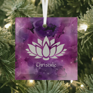 Kosmische Lotus-Blume in der Magenta-Galaxie Ornament Aus Glas