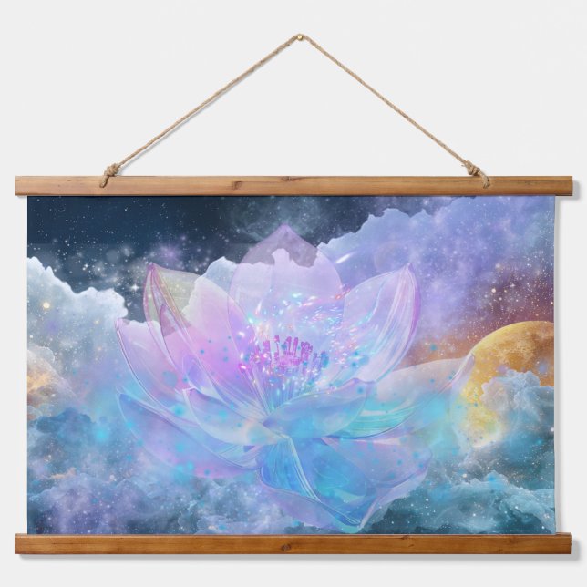 Kosmische Lotusblume Wandteppich Mit Holzrahmen (Vorne)
