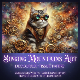 Kosmische Mechanische Katze Traumwelt Dekoupage Seidenpapier
