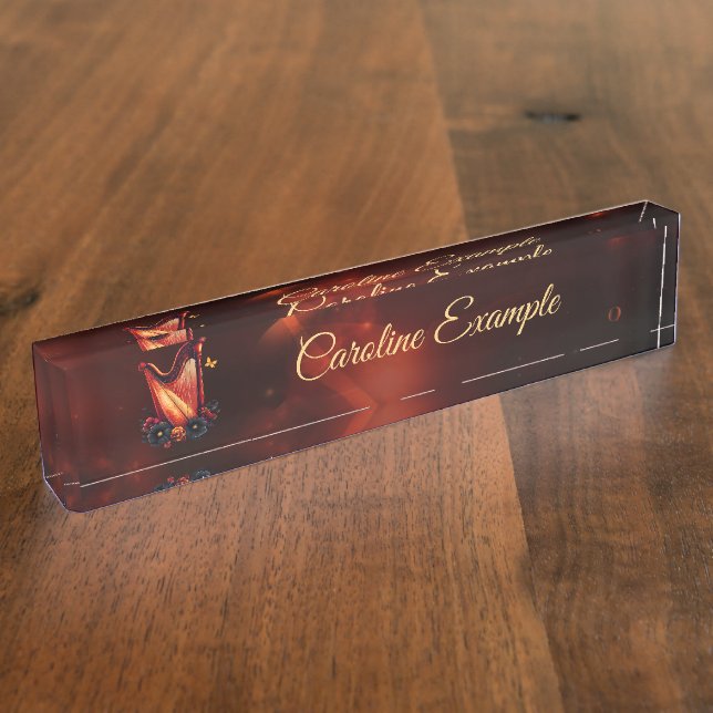 Kosmische Melodie, die Magie der Harfe. Namensplakette (Seite)