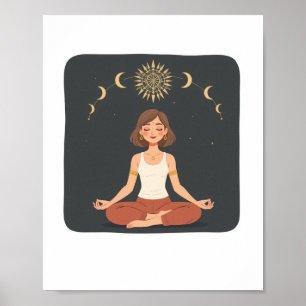 Kosmische Mondphasen Meditierendes Yoga Poster