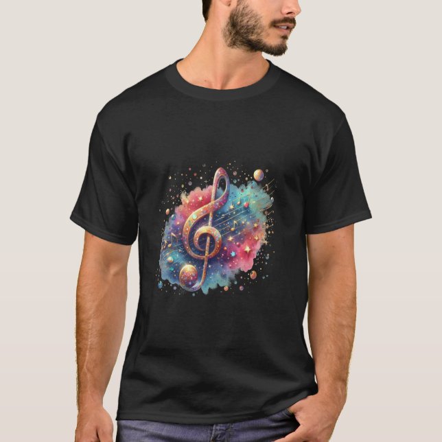 Kosmische Musikdesign mit lebendigem Violinschlüss T-Shirt (Vorderseite)