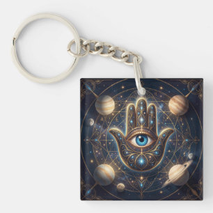 Kosmische Navy Gold Hamsa Böser Blick Schutzanhäng Schlüsselanhänger