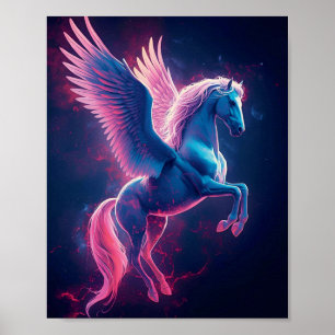 Kosmische Pegasus-Wandkunst – Neonblau Poster