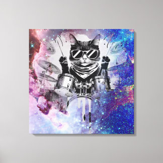 *~ Kosmische Perkussionist Coole Katze AP91 DRUMME Leinwanddruck