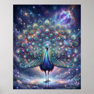 Kosmische Pfauen-Galaxie-Federn Poster