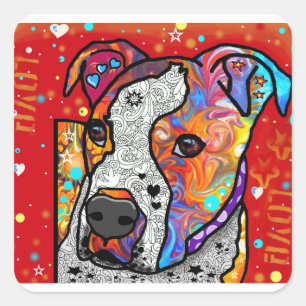 Kosmische Pitbull - helles buntes - Geschenk-Idee Quadratischer Aufkleber