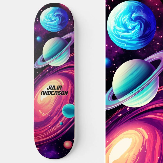 Kosmische Planeten Galaxie Pink & Blau Skateboard (Cosmic Universe Planets Galaxy Pink & Blue Skateboard)