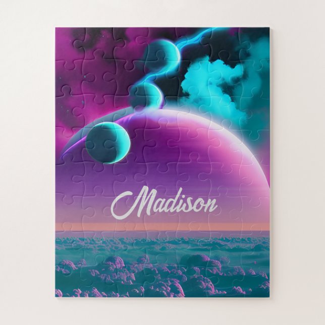 Kosmische Planeten im Lila magischen FantasieUnive Puzzle (Vertikal)