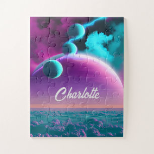 Kosmische Planeten im Lila magischen Mysterium-Uni Puzzle