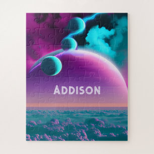 Kosmische Planeten im Lila Phantastischen Himmel i Puzzle