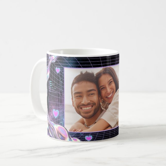 Kosmische Romanze Digitale Liebe Valentinstagskart Kaffeetasse (Vorderseite Links)