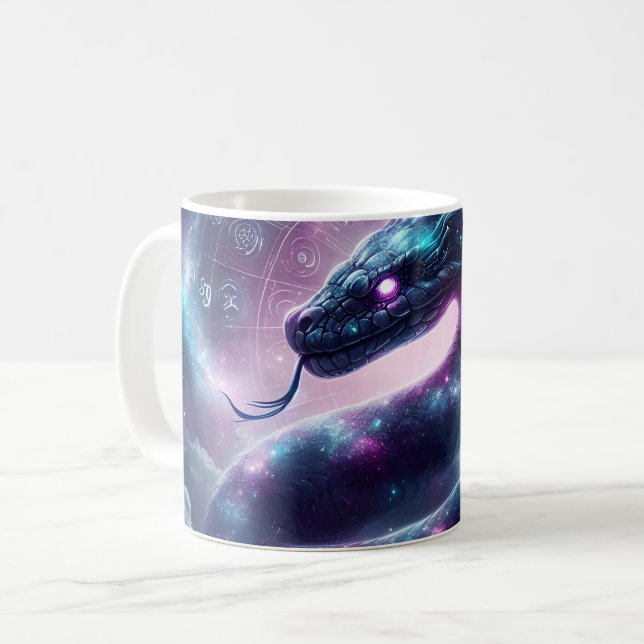 Kosmische Schlangenzodiak-Galaxie-Astrologie Kaffeetasse (Vorderseite Links)