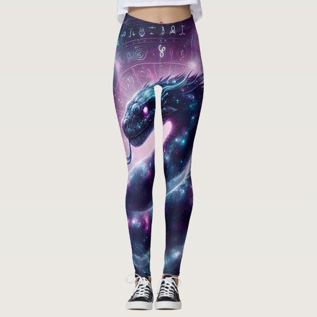 Kosmische Schlangenzodiak-Galaxie-Astrologie Leggings (Vorderseite)