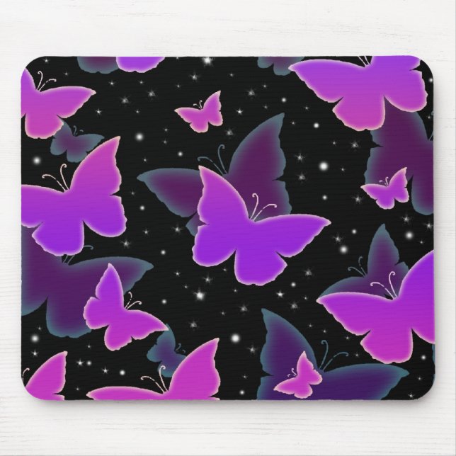 Kosmische Schmetterlinge in Lila Mousepad (Vorne)
