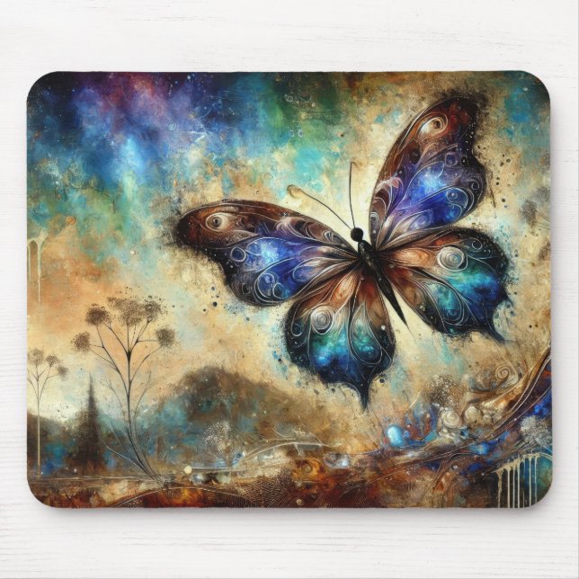 Kosmische Schmetterlings-Fantasiekunst Mousepad (Vorne)
