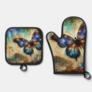 Kosmische Schmetterlings-Fantasiekunst Ofenhandschuh & Topflappen-Set