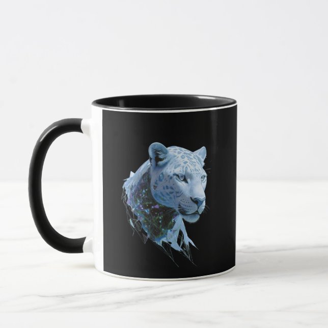 Kosmische Schneeleoparden-Abstrakte Kunst Tasse (Links)