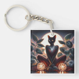 Kosmische schwarze Katze mit leuchtenden Augen, su Schlüsselanhänger