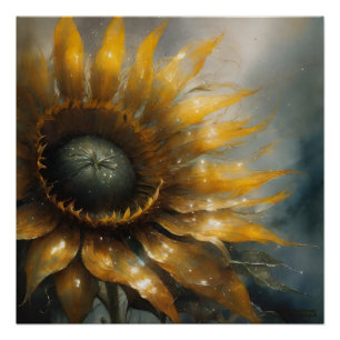 Kosmische Sonnenblume - AI Fantasy Digital Art Dru Poster