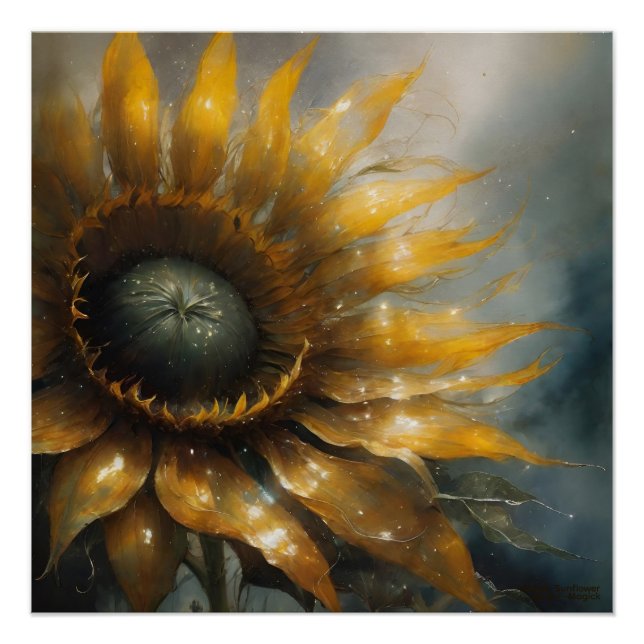 Kosmische Sonnenblume - AI Fantasy Digital Art Dru Poster (Vorderseite)