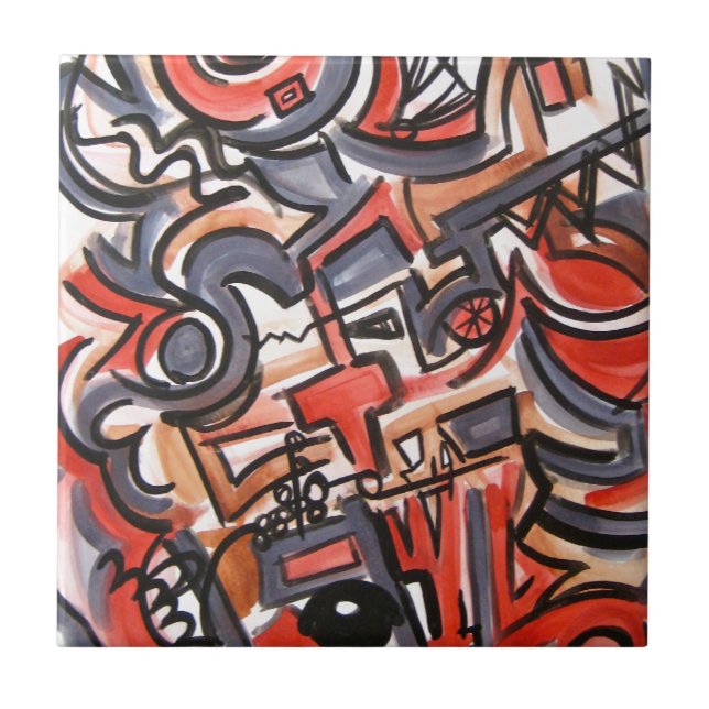 Kosmische Spannung-Hand gemalte abstrakte Fliese (Vorderseite)