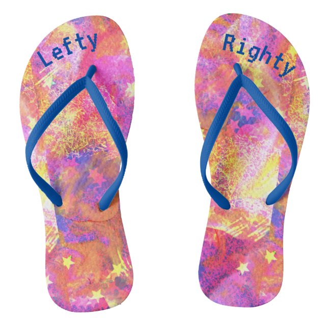 Kosmische Sterne in einer Galaxie aus rosa-blauora Flip Flops (Fußbett)